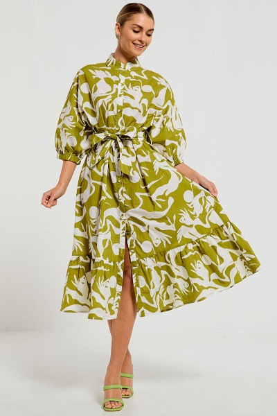Dolman Shirt Dress in Palm Green Abstract Motif | Bohemian Traders