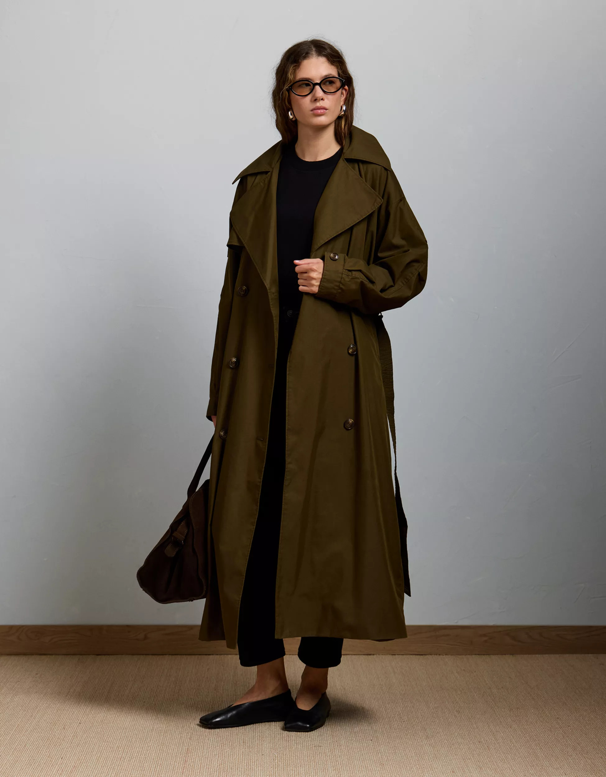 AE77 Premium Dolman Trench Coat NULL Olive S | American Eagle Outfitters (US & CA)