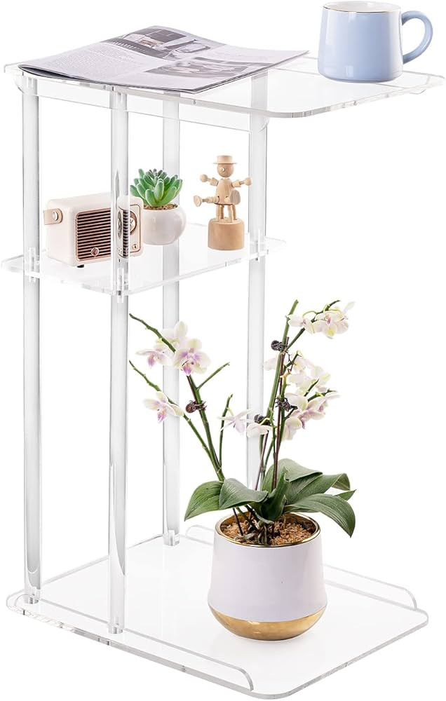 HMYHUM Clear Acrylic Side Table, C Shaped End Table for Sofa, Small Snack Tables for Living Room,... | Amazon (US)