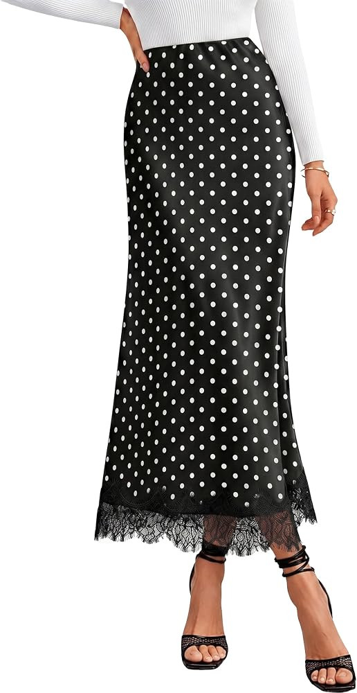 ZESICA Women's Lace Satin Maxi Skirts Business Casual | Amazon (US)