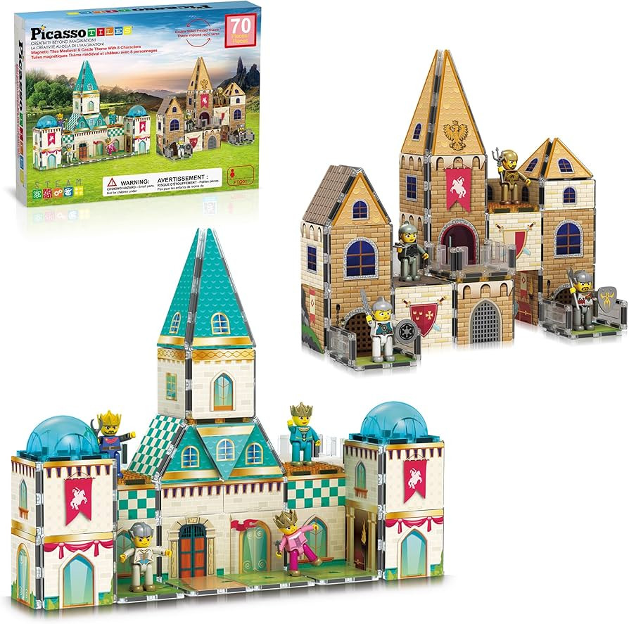 PicassoTiles 70pc Middle Age Medieval and Castle Theme Tile 2in1 8 Character Action Figures Magne... | Amazon (US)