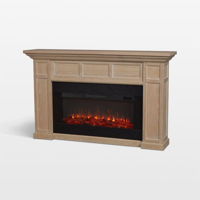 Winsome Light Wood Electric Fireplace 75" | Crate & Barrel | Crate & Barrel