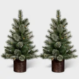 2pc 3' Pre-Lit Virginia Pine Potted Artificial Christmas Tree Clear Lights - Wondershop™ | Target