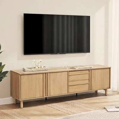 Hazel Oak Manufactured Wood TV Console with Storage & Rubberwood Legs | Wayfair North America