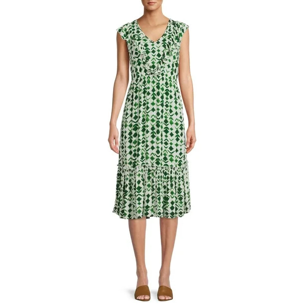 Time and Tru Women's Sleeveless V Neck Flutter Woven Dress - Walmart.com | Walmart (US)