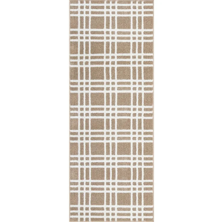 My Texas House Finley 2' x 5'6" Tan White Plaid Indoor Runner Rug | Walmart (US)
