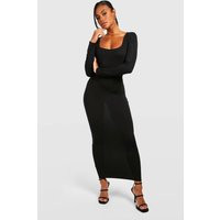 Womens Long Sleeve Square Neck Midaxi Dress - Black - 6 | boohoo (US & Canada)