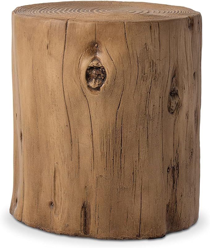 COSIEST Outdoor End Table Light Oak Colored Faux Wood, Hand-Painted Wood Stump Stool, Ottoman or ... | Amazon (US)