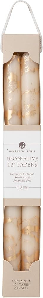Northern Lights Candles Premium Tapers - 12" 2pk - Cream w/Gold - 73308 | Amazon (US)