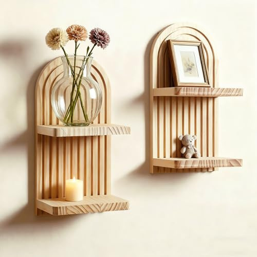 Artilady Boho Shelf Wall Decor, Wood Hanging Shelves for Storage Display | Amazon (US)
