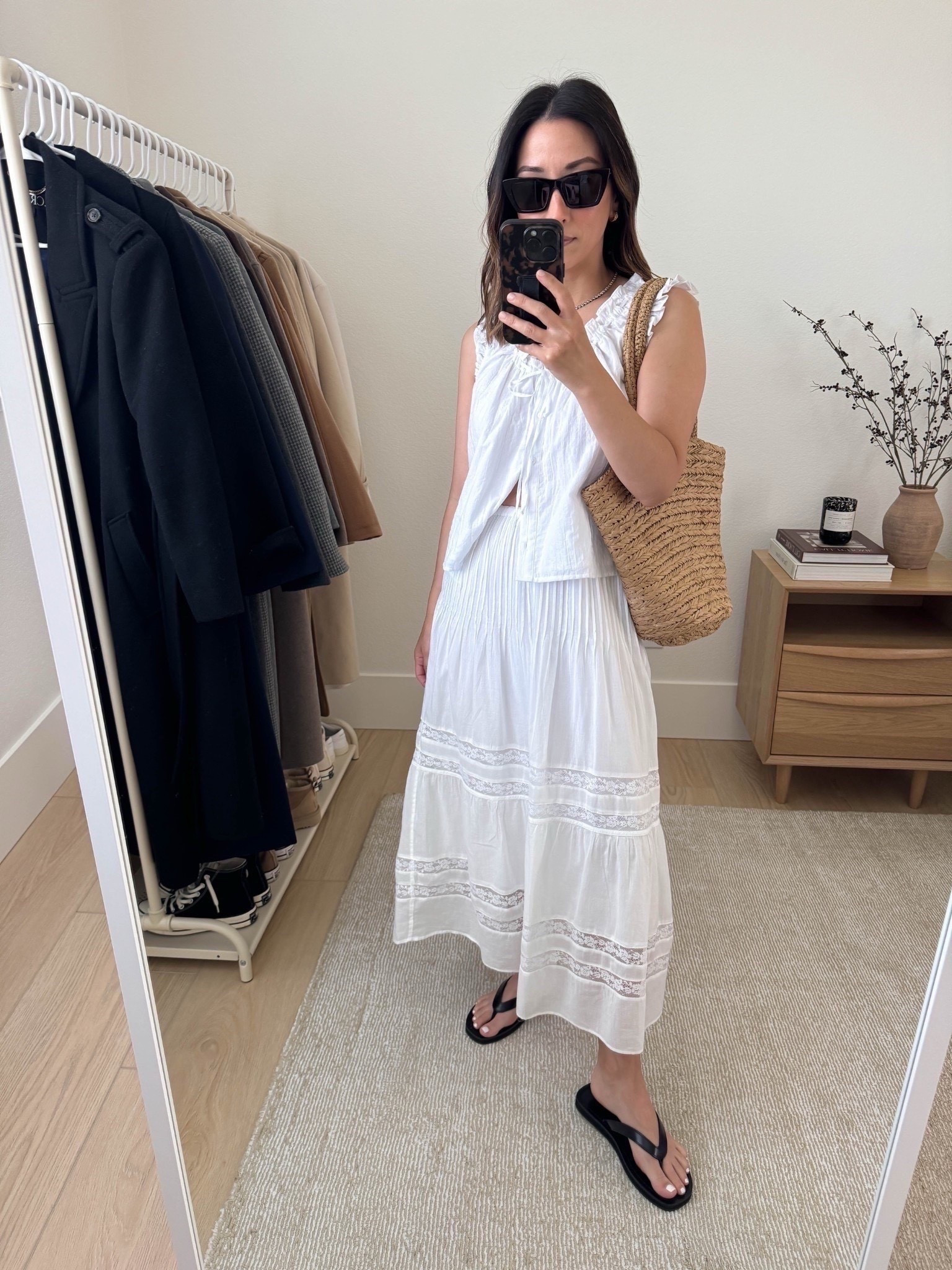 J.Crew summer outfits. This lace skirt is perfect for summer. So airy and lightweight. The petite fits like a true midi. I prefer these skirts to be longer length, so I'm going to exchange for the regular xs. 

J.crew top xs
J.crew skirt petite xs. But would prefer the regular xs
J.Crew sandals 5. Little platform. No padding
J.Crew tote. Not structured. 
Celine sunglasses
J.Crew earrings
Dorsey James necklace 15" 

Summer style, summer outfits, petite style 



#LTKSummerEdit #LTKPetite #LTKItBag