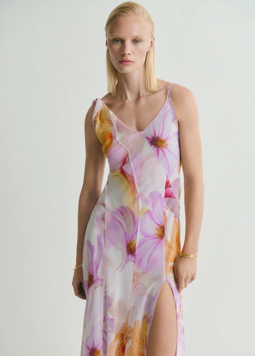 Floral-print dress with asymmetrical straps - Women | MANGO USA | Mango (US/MX/AU)