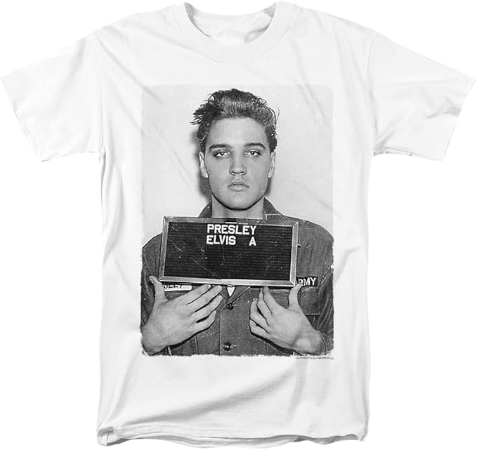 Popfunk Elvis Presley Army Mug Shot Rock 'n' Roll T Shirt | Amazon (US)
