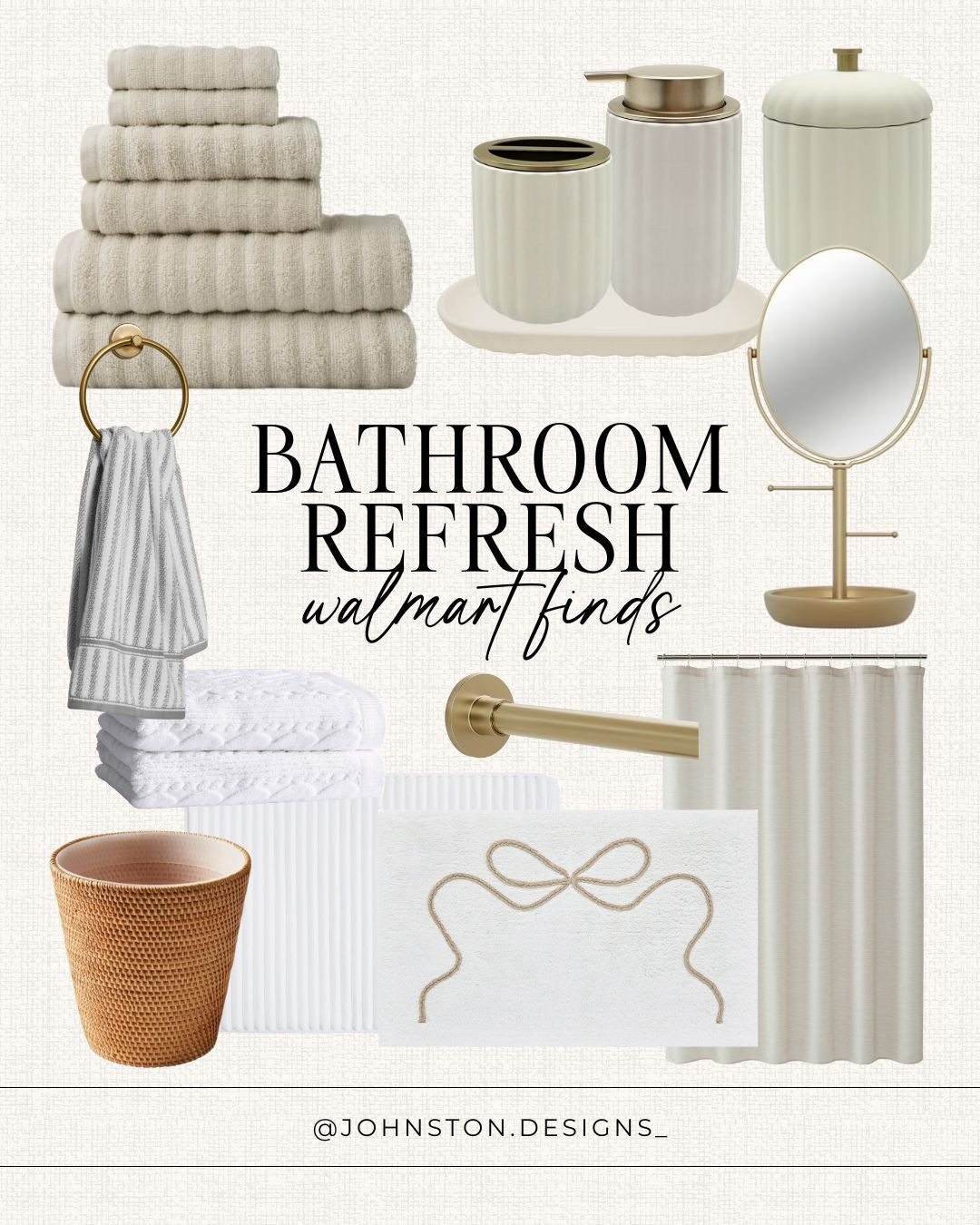 Walmart finds! Affordable bathroom finds for a new year refresh! Towels, shower curtain, bath mat, decor finds, hosting, neutral bathroom, home inspo, Walmart home. 

 #LTKHome