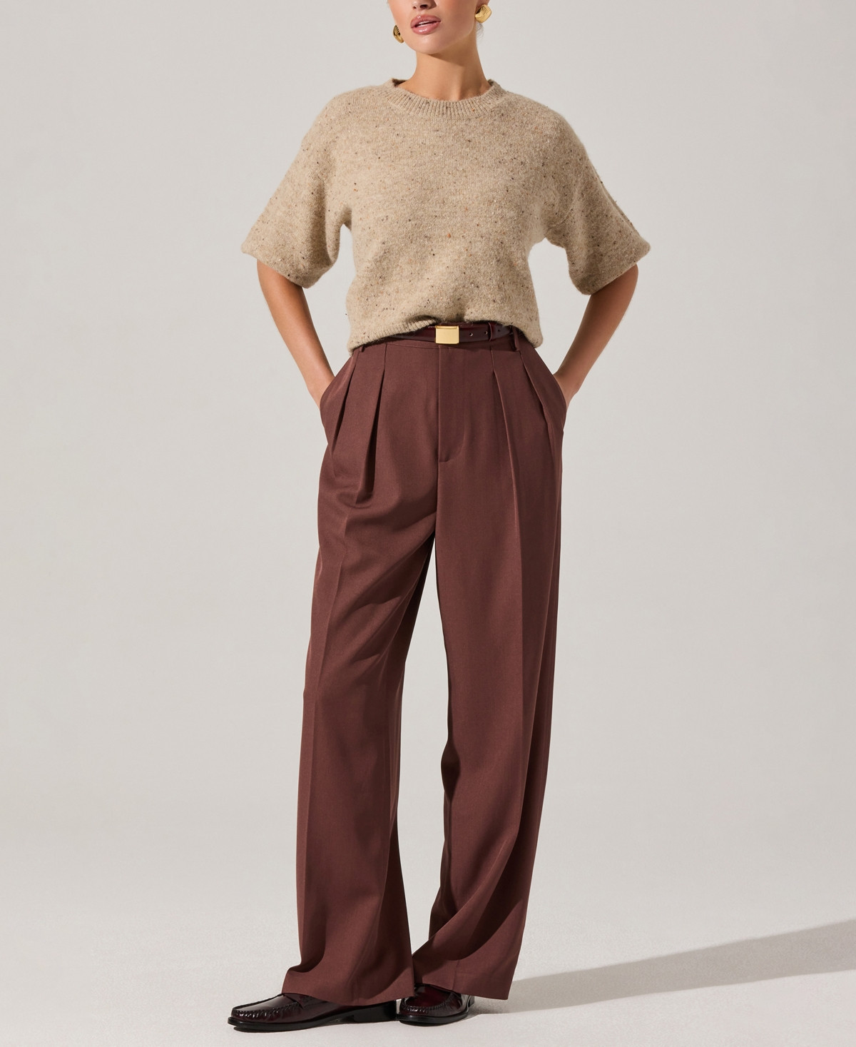 Astr the Label Women's Colette Crew Neck Sweater - Oatmeal Multi | Macy's