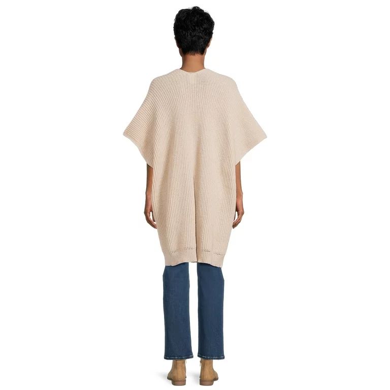 Time and Tru Women's Ribbed Sweater Cape with Pockets, One Size, Tan | Walmart (US)