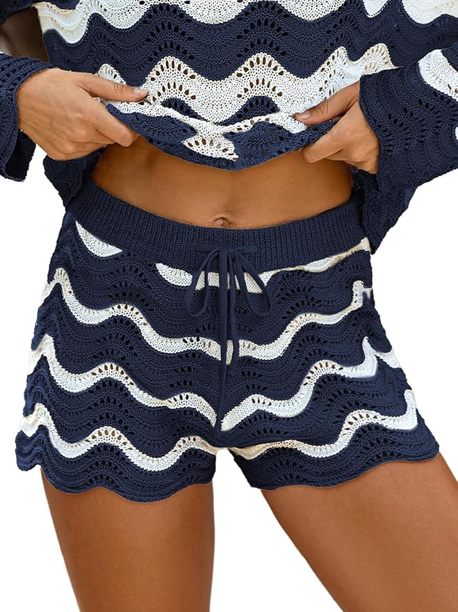 CUPSHE Striped Cover Up Shorts for Women Drawstring Waist Knit Swimsuit Coverup Beach Shorts Casu... | Amazon (US)