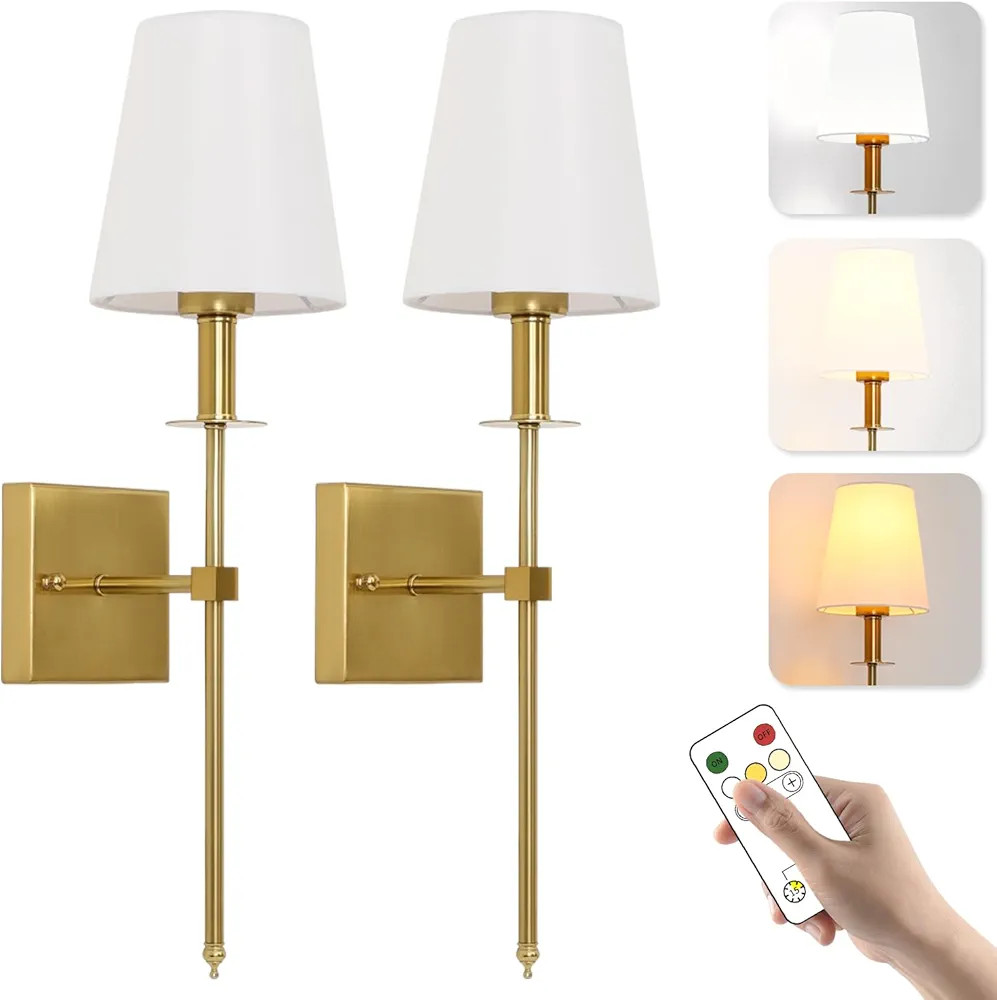 Wall light Battery Operated Wall Sconces set of Two, USB Rechargeable Wall lights with Remote Con... | Amazon (US)
