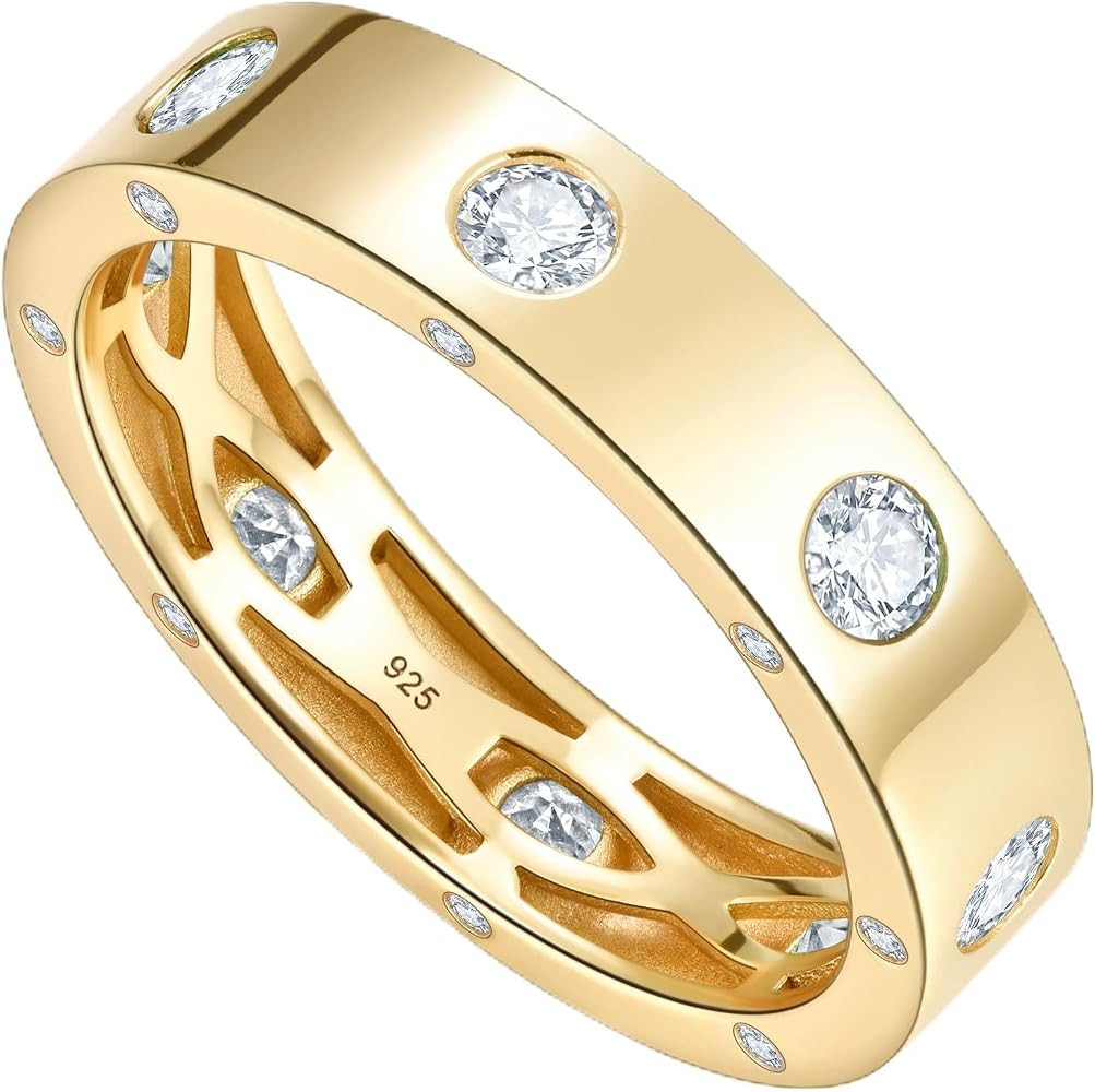Dainty Eternity Wedding Rings for Women | Moissanite or Lab Grown Emerald 925 Sterling Silver 14K... | Amazon (US)