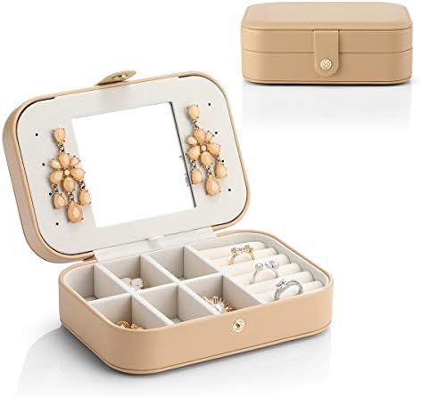Amazon.com: Vlando Travel Jewelry Case Box Women PU Leather 2 Layer Jewelry Organizer Holder for ... | Amazon (US)