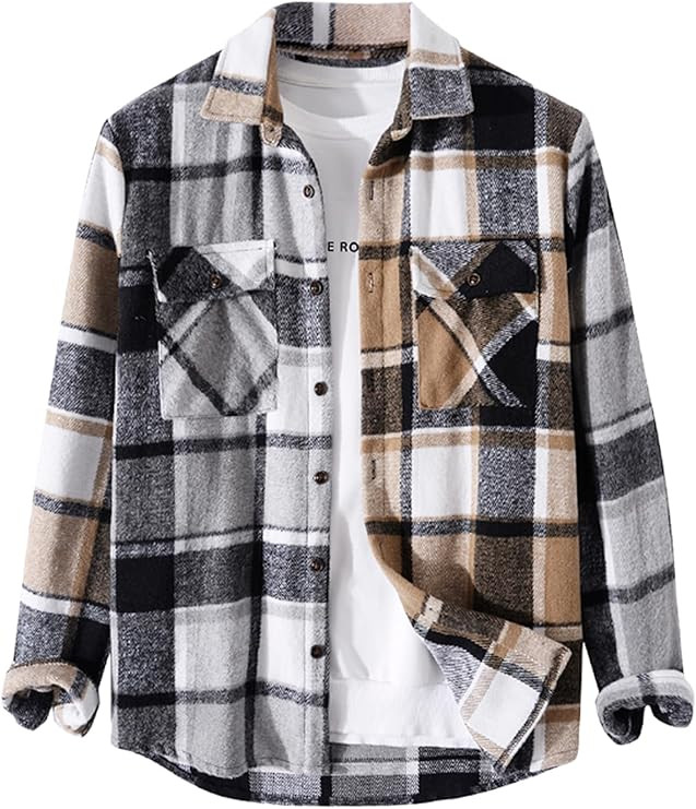 ZAFUL Mens Plaid Shirt,Long Sleeves,Classic Flannel Shirt Button Down Shirt Jacket Tops | Amazon (US)