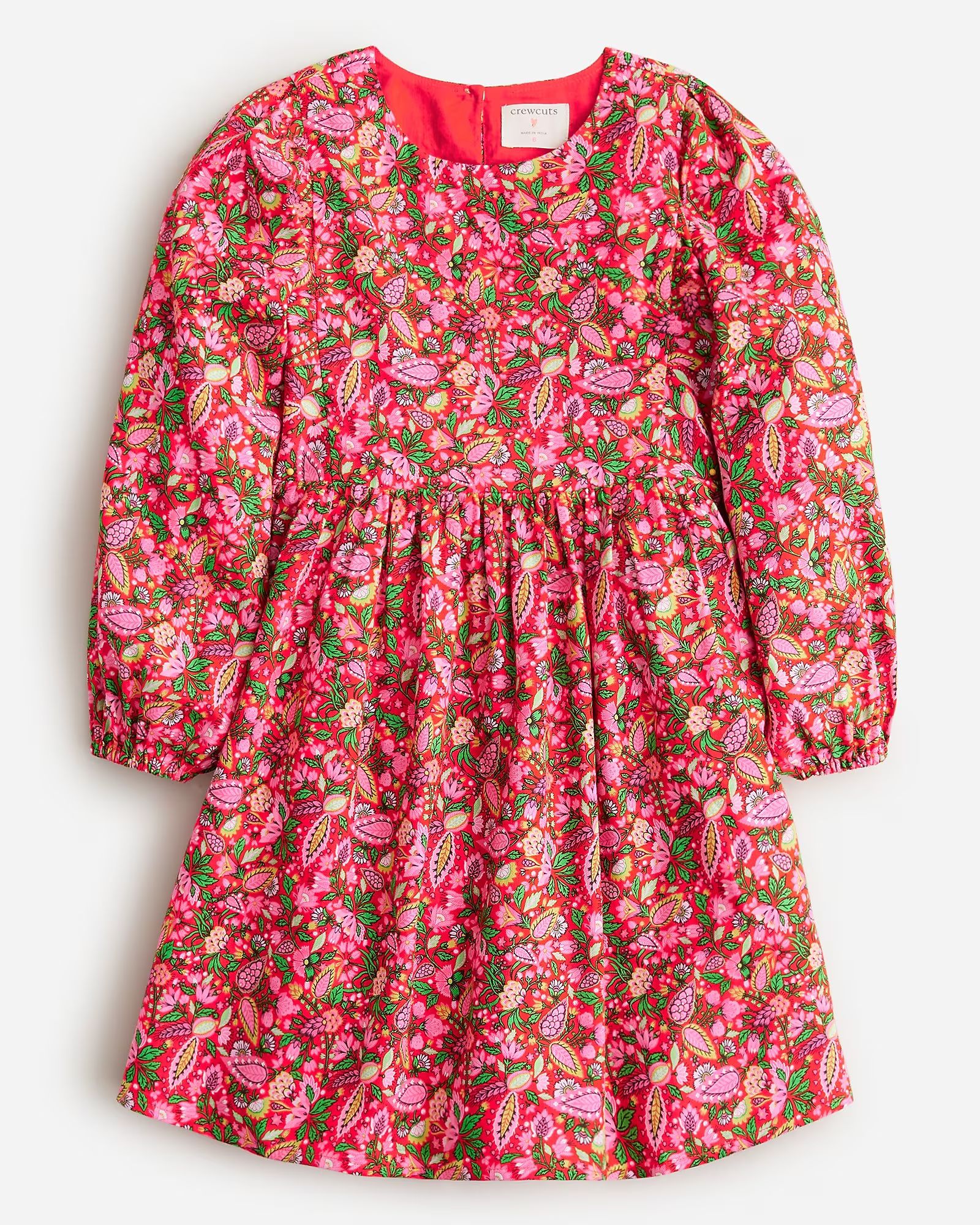 Girls' puff-sleeve dress in floral flannel | J.Crew US