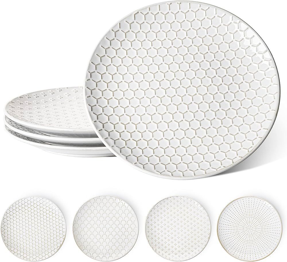 LE TAUCI Dinner Plates Set of 4, 10 Inch Ceramic Dish Set for Kitchen, Embossed Serving Dish, Mic... | Amazon (US)