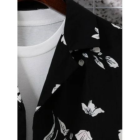 Black Men Floral Print Shirt Vacation S(36) S2218003D | Walmart (US)