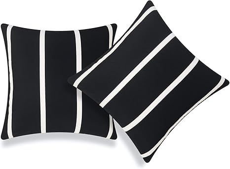 Hofdeco Patio Indoor Outdoor Pillow Cover ONLY for Backyard, Couch, Sofa, Black Wide Striped, 20"... | Amazon (US)
