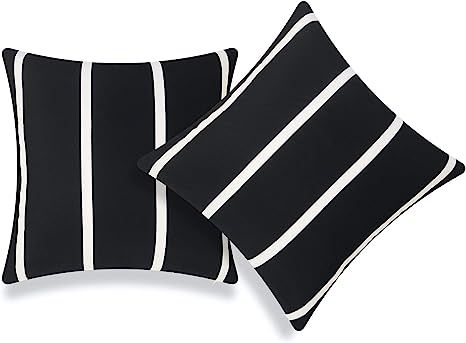 Hofdeco Patio Indoor Outdoor Pillow Cover ONLY for Backyard, Couch, Sofa, Black Wide Striped, 20"... | Amazon (US)