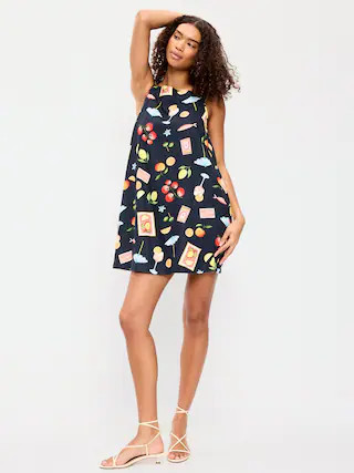 Linen-Blend Apron-Neck Mini Shift Dress | Old Navy (US)