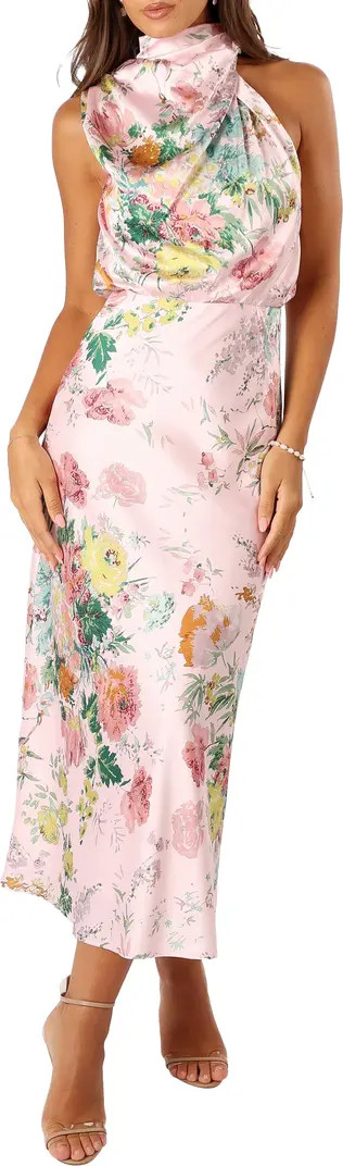 Anabelle Floral Mock Neck Satin Cocktail Dress | Nordstrom