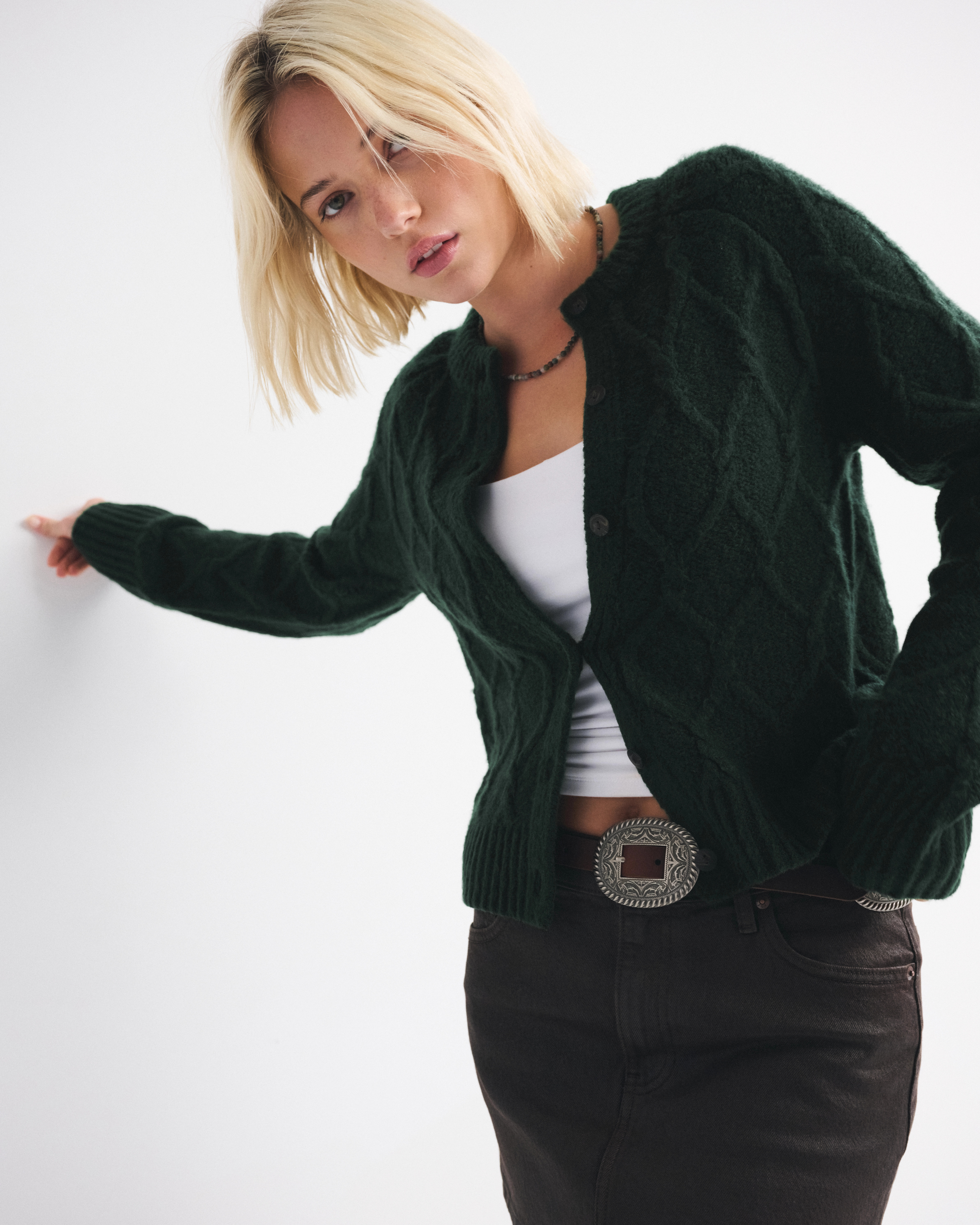 Cable-Knit Crew Cardigan | Abercrombie & Fitch (US)