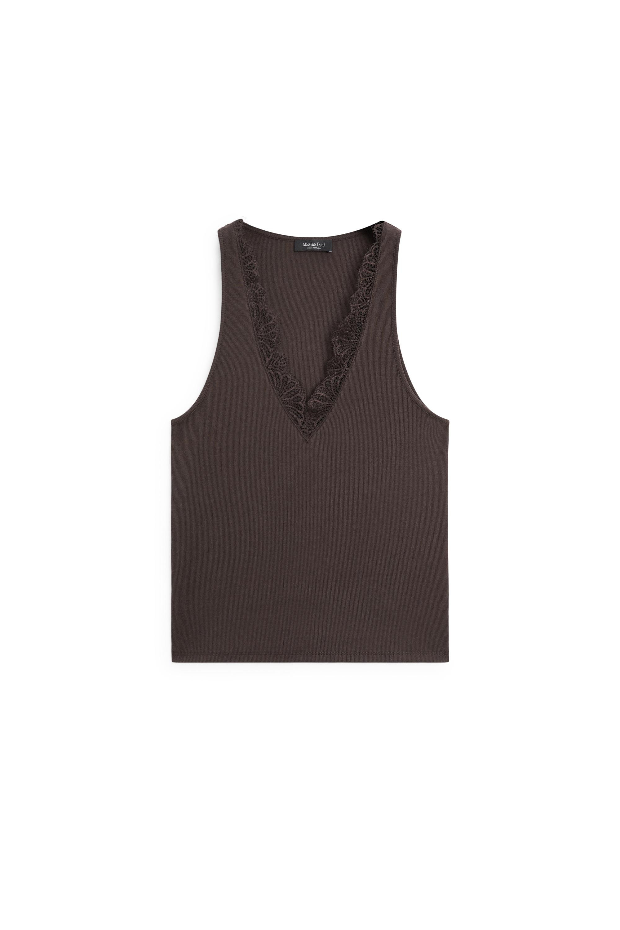 V-neck top with lace detail | Massimo Dutti US