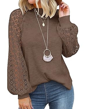 MIHOLL Women’s Long Sleeve Tops Lace Casual Loose Blouses T Shirts | Amazon (US)