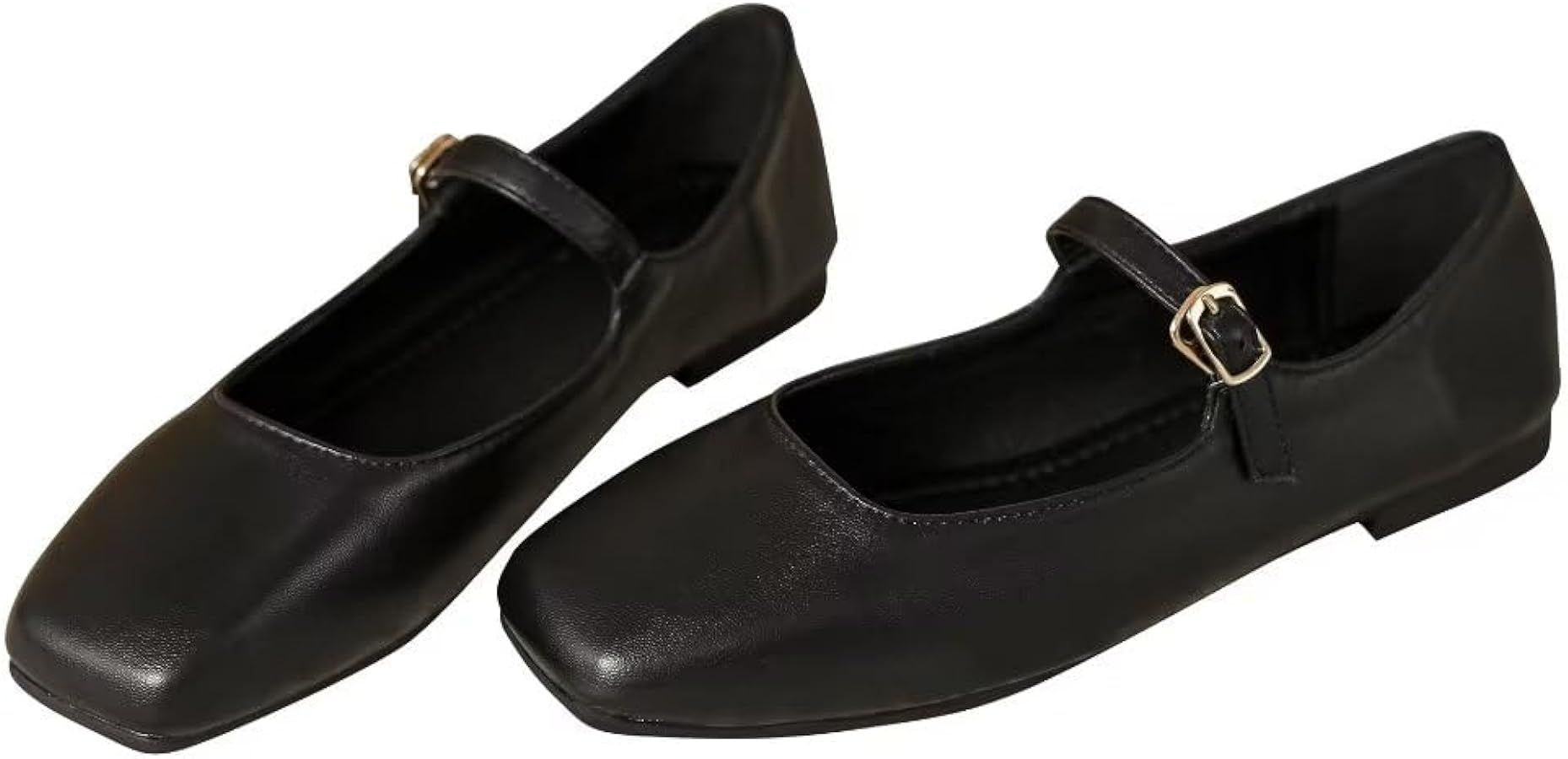 TN TANGNEST Women's Leather Flats Comfortable Square Toe Dress Flats Retro Soft Mary Jane Flats | Amazon (US)