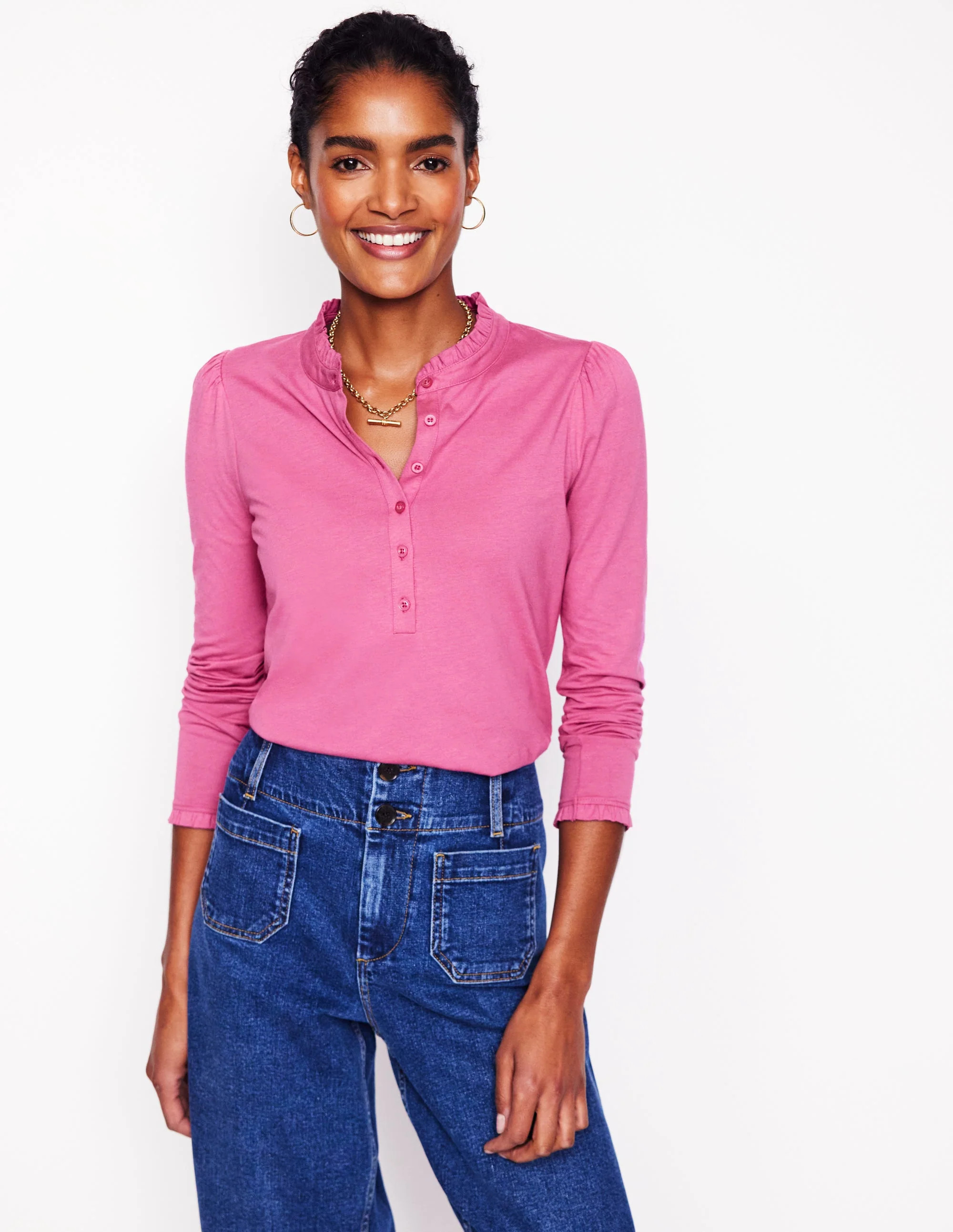 Supersoft Frill Henley Top-Purple Damson | Boden (US)