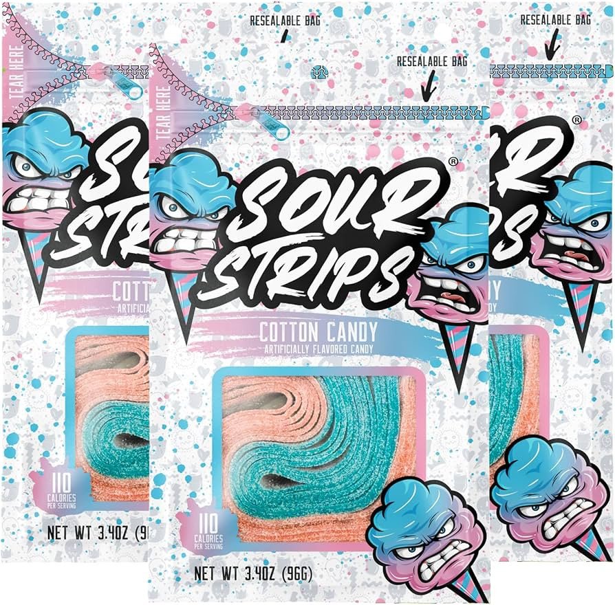 Sour Strips Flavored Sour Candy Strips, Deliciously Sour Chewy Candy Belts, Vegetarian Candies, 3... | Amazon (US)