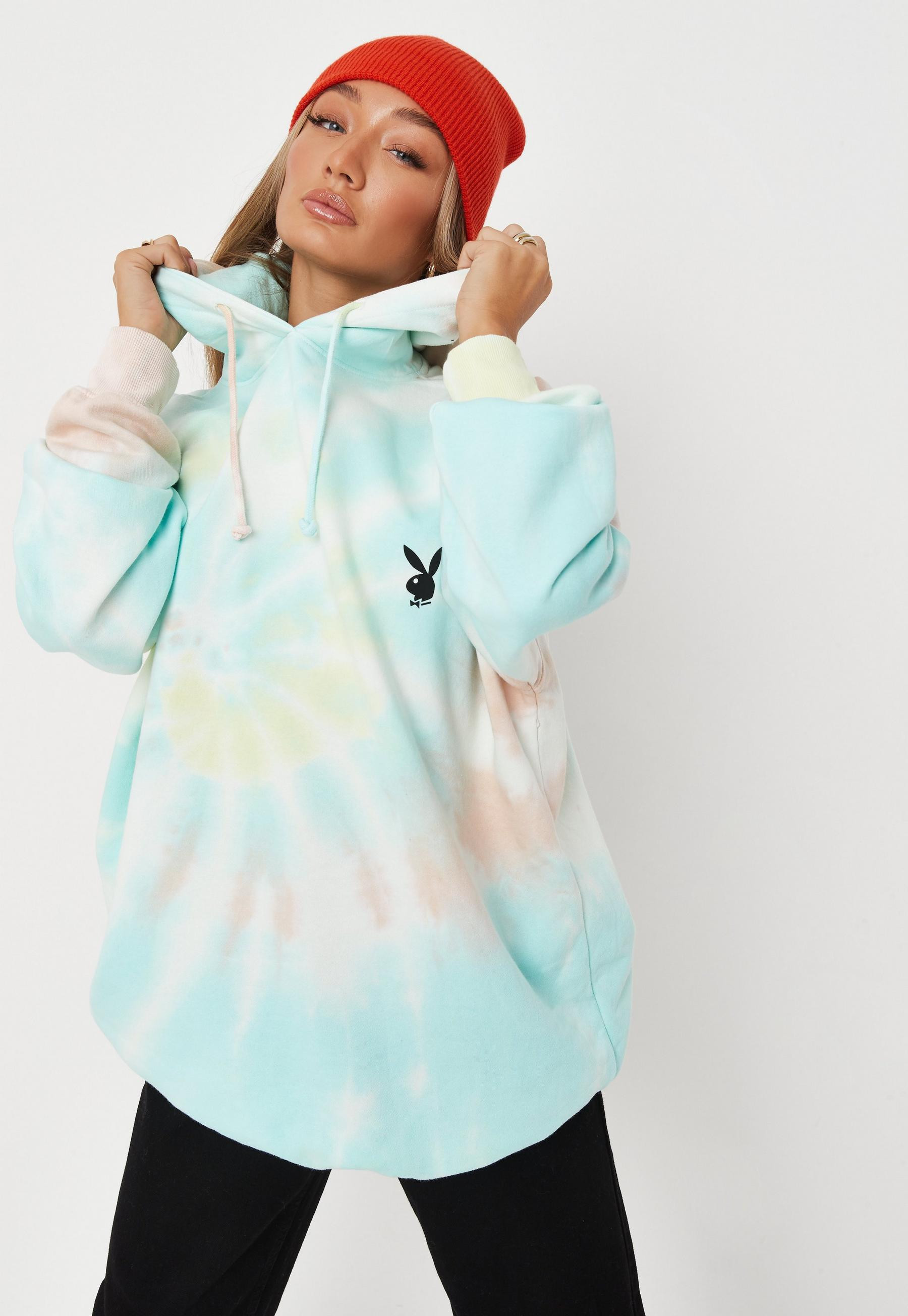 Playboy x Missguided Pastel Tie Dye Oversized Hoodie Dress | Missguided (US & CA)