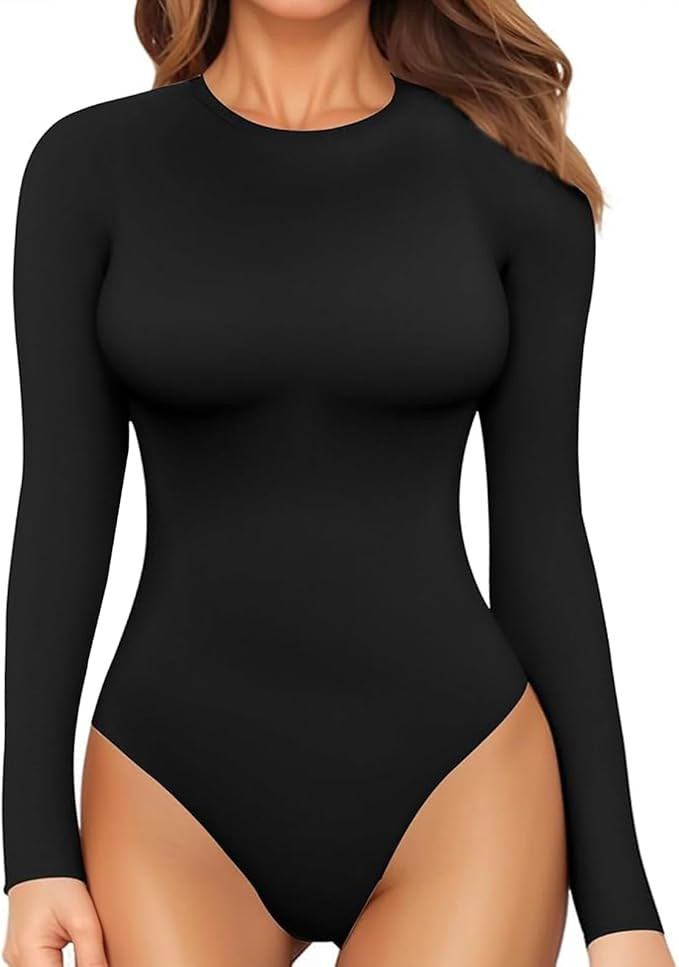 MANGOPOP Long Sleeve Bodysuits for Women Crew Neck Body Suits Clothing | Amazon (US)