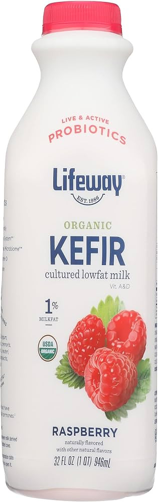 Lifeway Organic Lowfat Kefir, Raspberry, 32 Ounce, 11g Protein, 12 Live Active Cultures | Amazon (US)