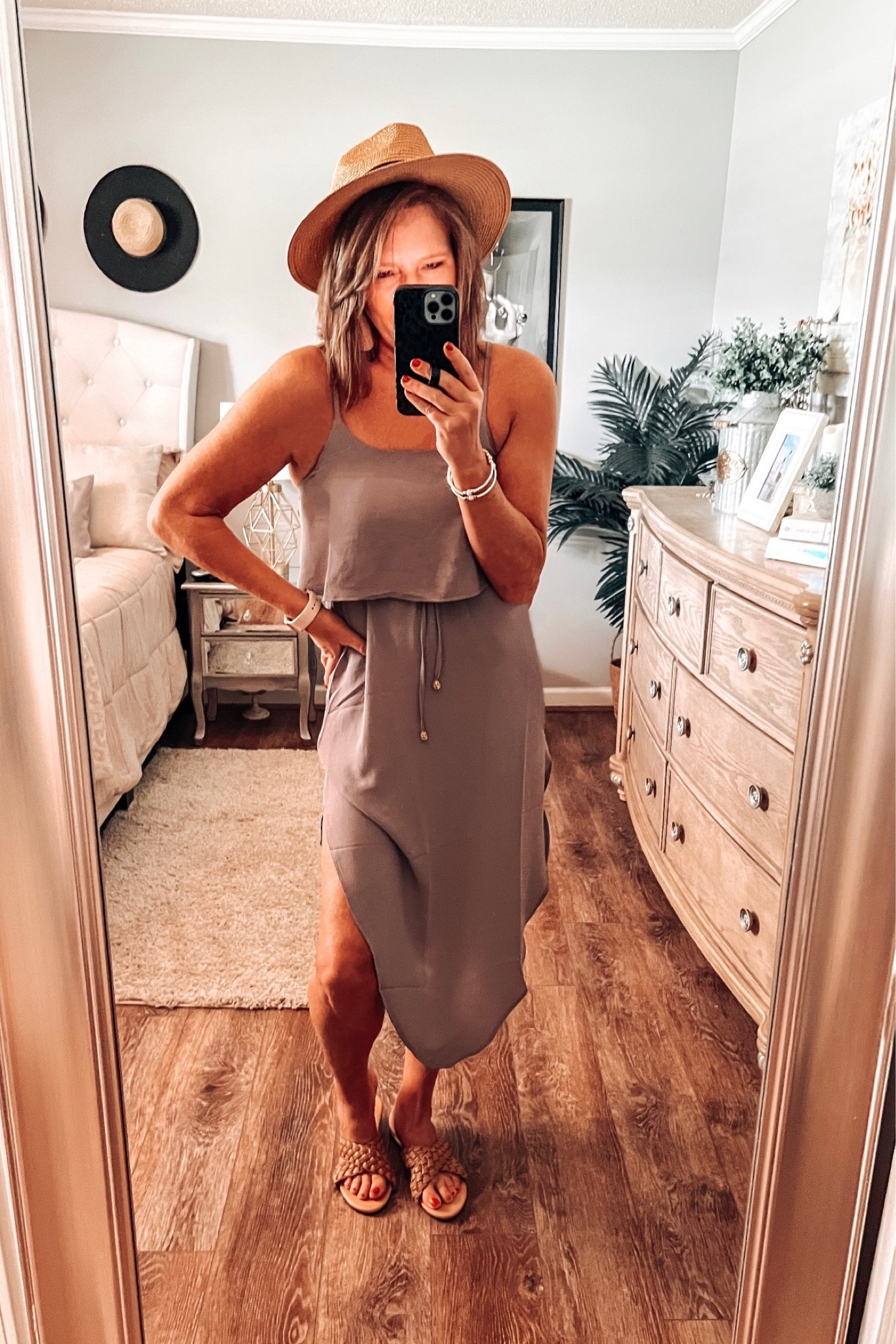 Best wearing and most flattering midi dress from Amazon!! Braided sandals and stretchy bangle bracelets 

Vacation dress, vacation outfit, spring dress, dress, resort outfit, sandals, spring outfit, amazon fashion, Amazon finds, summer dress, midi dresses 

#LTKtravel #LTKsalealert #LTKunder50