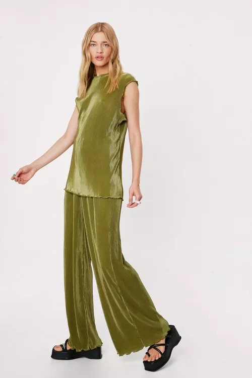 Plisse High Waisted Wide Leg Pants | Nasty Gal (US)