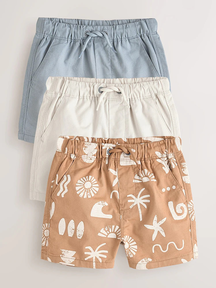 Blue/Neutral/Orange Pull On Shorts 3 Pack (3mths-7yrs) | Next US