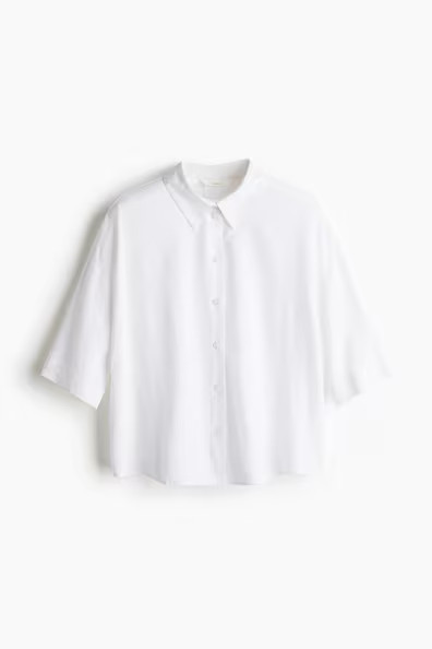 H & M - Linen-blend shirt - White | H&M (UK, MY, IN, SG, PH, TW, HK)