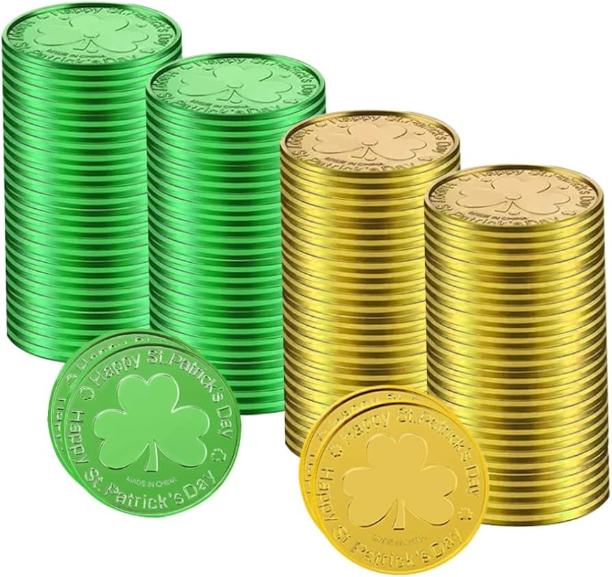 St. Patrick'S Day Green Leaf Coin,Plastic Coins,Clover Coin,100pcs,Plastic Good Luck Coins,Clover... | Amazon (CA)