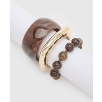 boohoo Women's Resin Bangle Bracelets 3 Pack in Brown | Boohoo.com (UK & IE)