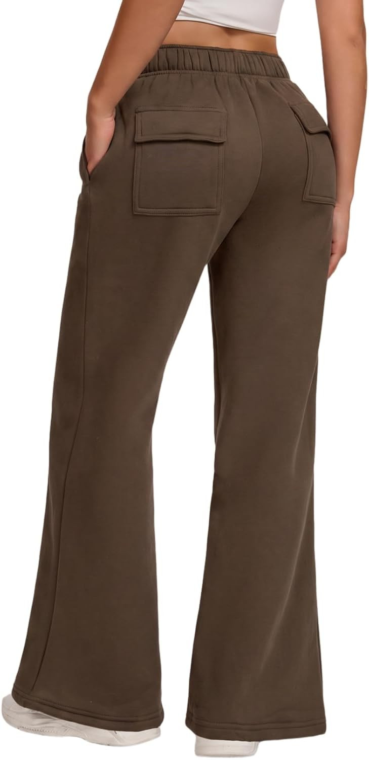 QINSEN Women's Flare Wide Leg Sweatpants Casual Fleece Lined Back Pockets Lounge Sweat Pants | Amazon (US)