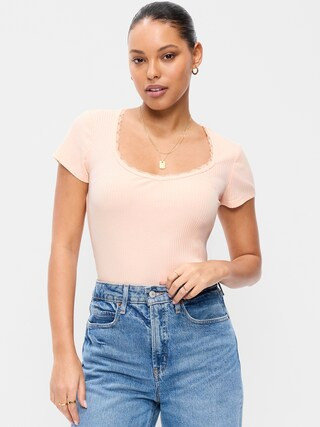Lace-Trim Sweetheart-Neck Ribbed Top | Old Navy (US)