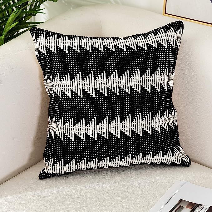 Sungea Farmhouse Black and White Throw Pillow Cover, 20 x 20 Decorative Boho Pillowcase Small Tre... | Amazon (US)